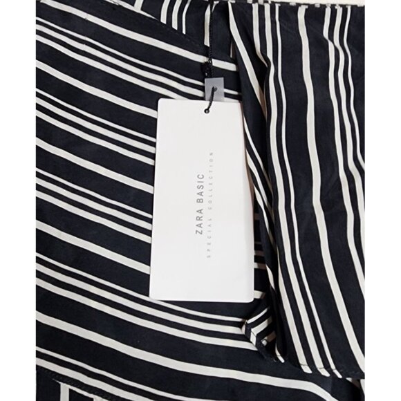 New Zara Basic Flower Asymmetric Striped Skirt size XS Black/White - Picture 4 of 8